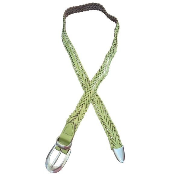 Capezio Vintage Green Leather Braided Belt XXL Chrome Buckle Argentina 2X - Picture 8 of 16